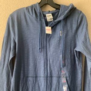 NEW Victoria Secret PINK Blue Hooded Zip XS